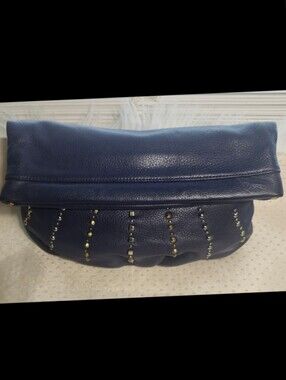 LOFT Navy Fold-Over Clutch with Gold Stud Accents